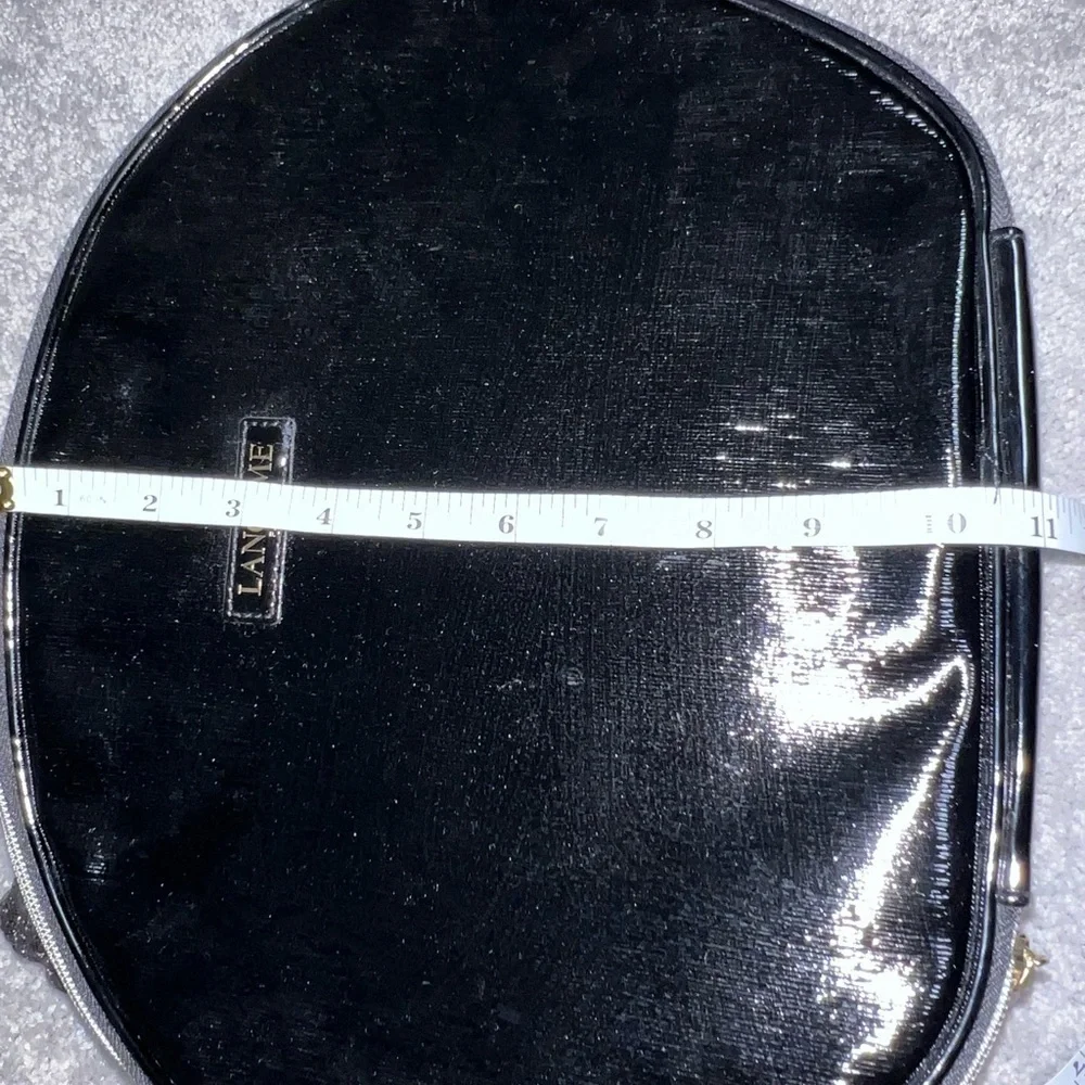 Lancome Makeup Toiletries X-Large Black Glossy Bag w Strap & Handle Rounded